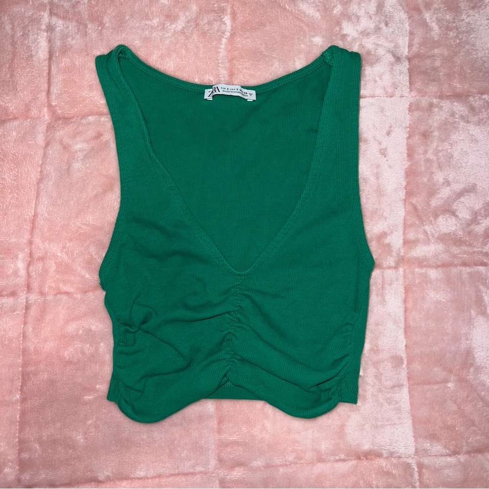 Zara Green Sleeveless V-Neck Crop Top